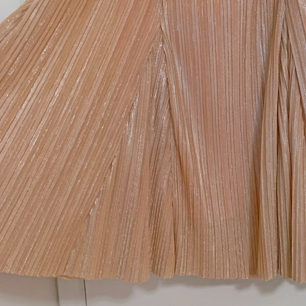 Relaxed Metallic Pleated Midi Skirt Sz S US Maeve Anthropologie Ambra Rose Gold - Picture 6 of 12
